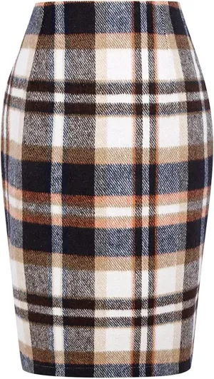 Women's Skirts Summer Casual Skirt High Waist Plaid Printed Pencil Skirt