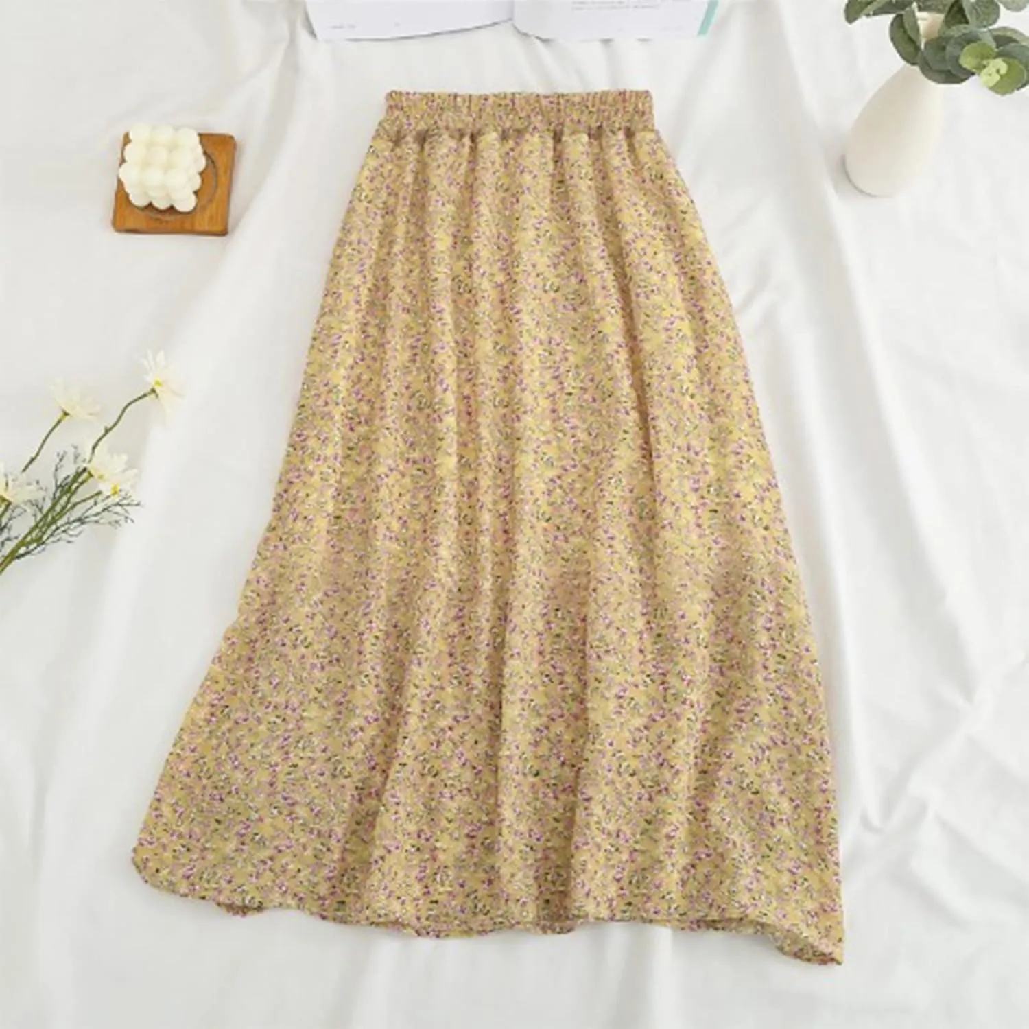 Women's Skirts Summer Casual Tiered Pleated High Waist Floral Boho Midi Skort