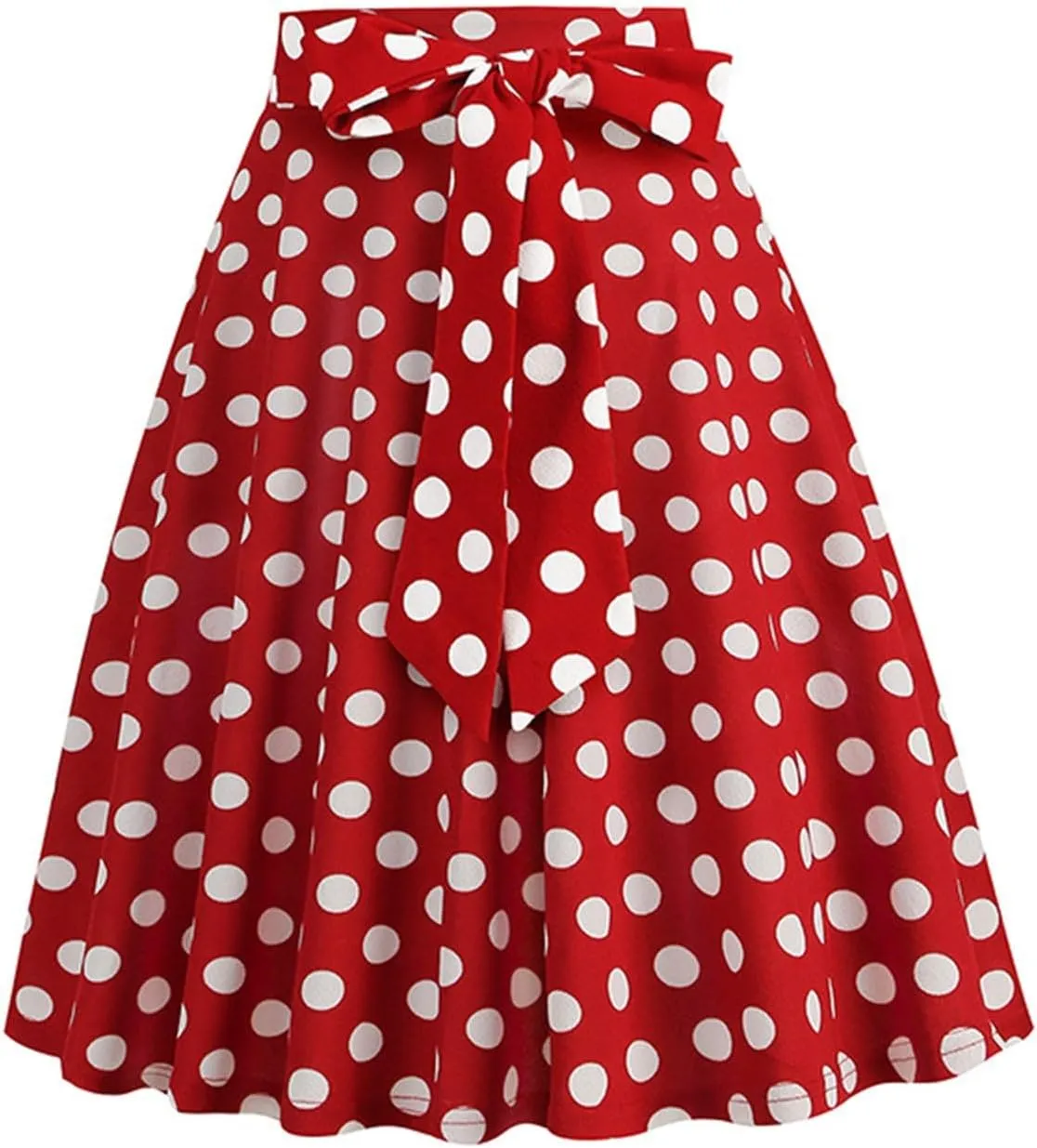Women's Skirts Summer High Waist a-Line Casual Midi Dress Slim Fit Polka Dot Ruffle Bandage Flared Bohemian Skirt