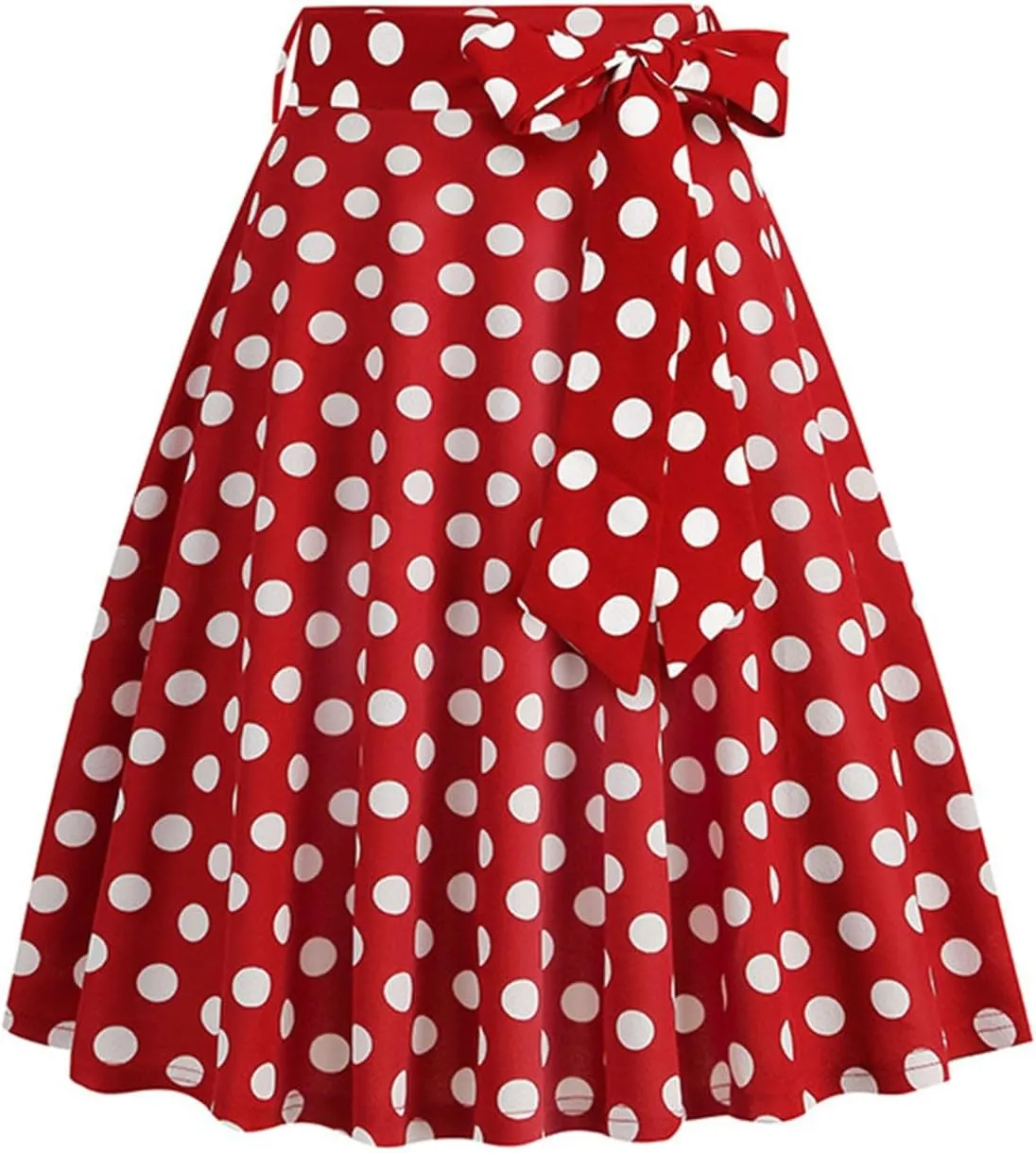 Women's Skirts Summer High Waist a-Line Casual Midi Dress Slim Fit Polka Dot Ruffle Bandage Flared Bohemian Skirt
