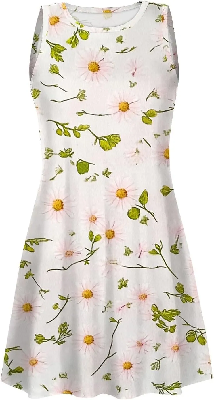 Women's Sleeveless Floral Print Summer Dress with Pockets Casual Loose Fit A-Line Summer for Beach & Party
