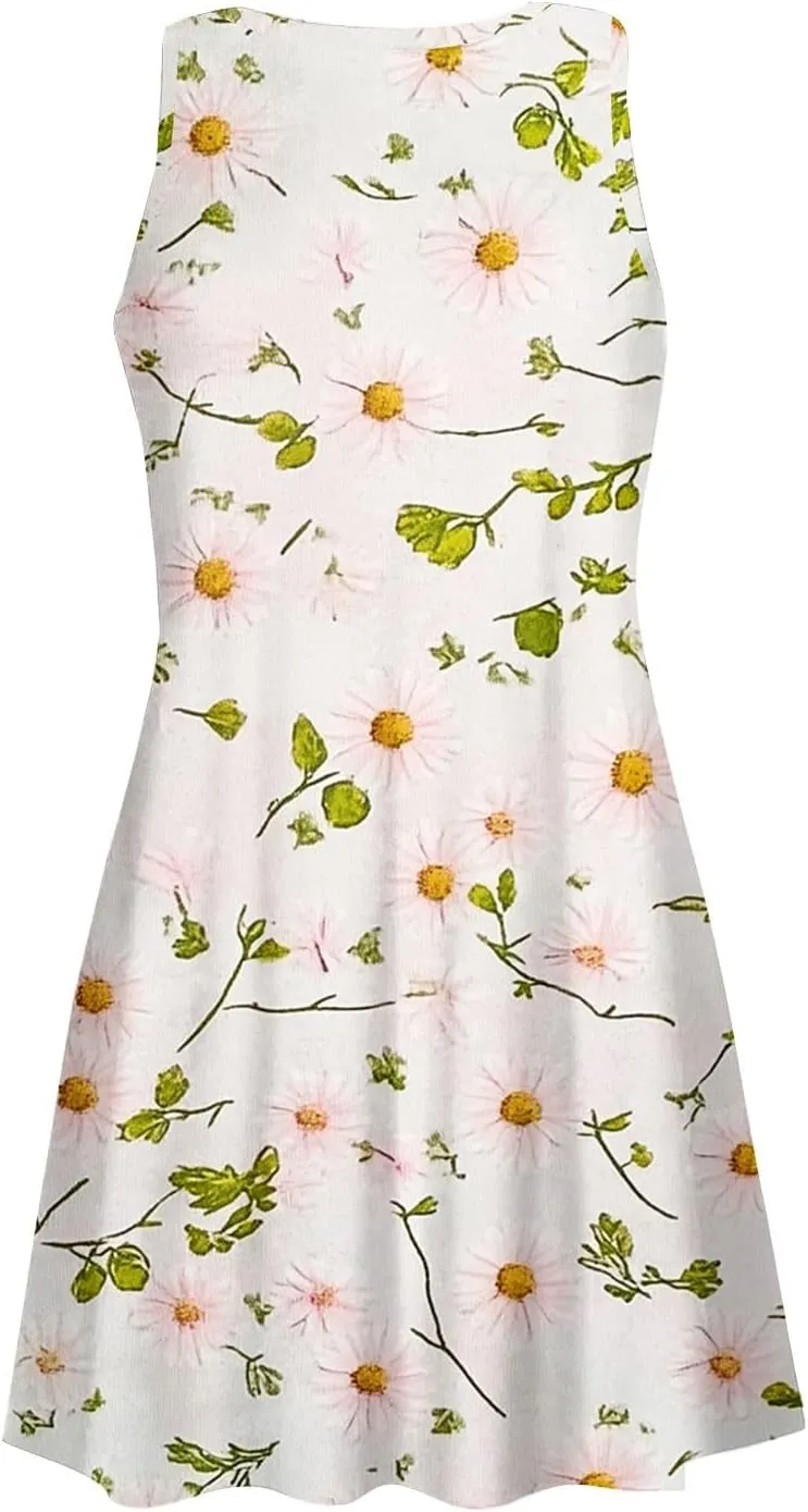 Women's Sleeveless Floral Print Summer Dress with Pockets Casual Loose Fit A-Line Summer for Beach & Party
