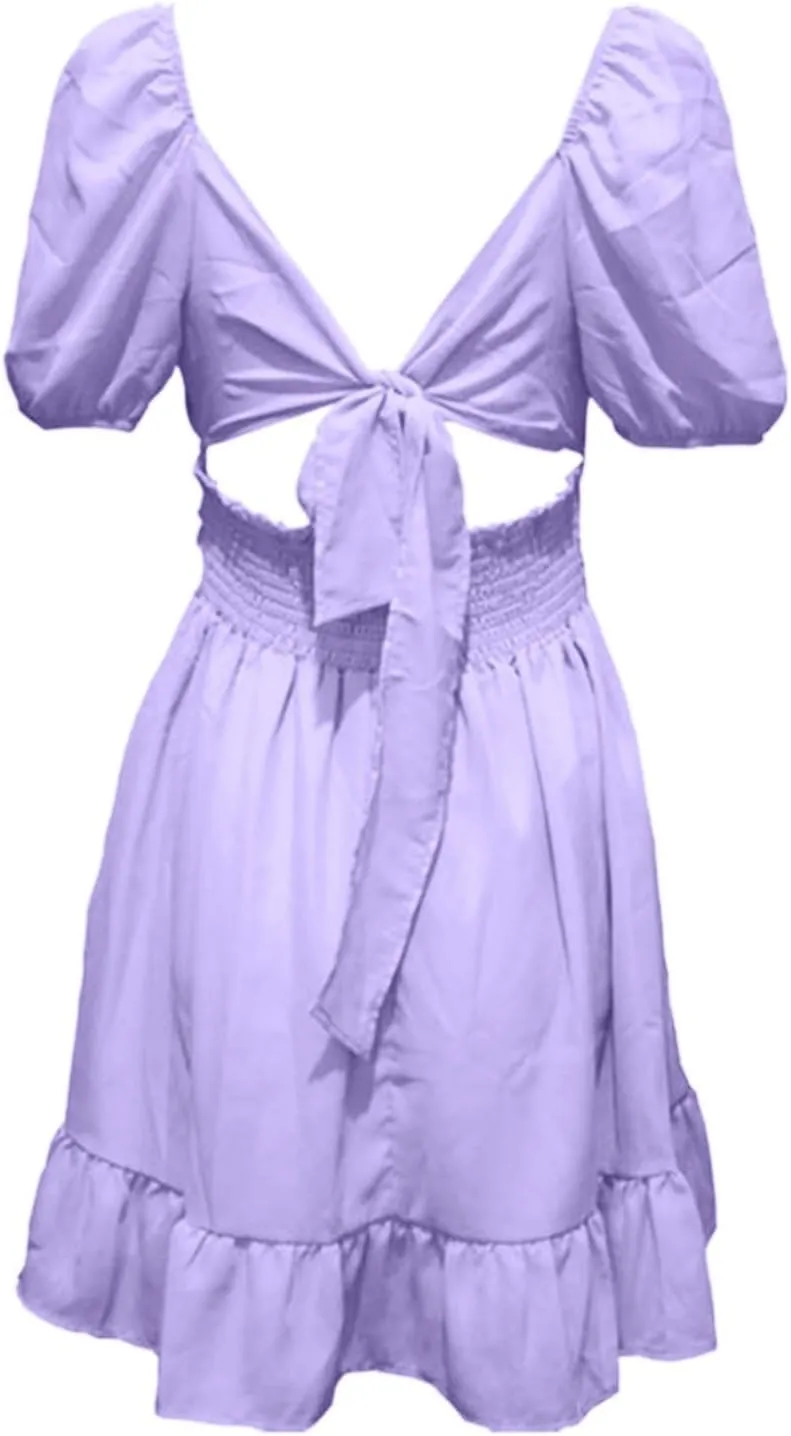 Women's Smocked Ruffle Mini Dresses Long Sleeve Square Neck High Waist Ruffle Hem Flowy Casual Party Dress