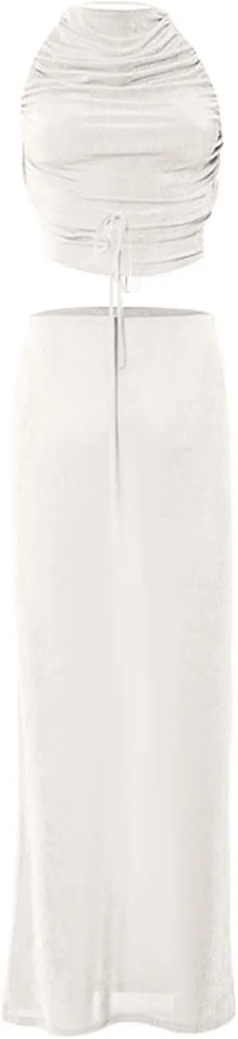 Women's Solid Color Casual Sleeveless Backless Tank Top Slim Fit Long Skirt Set Women Fashion Dress