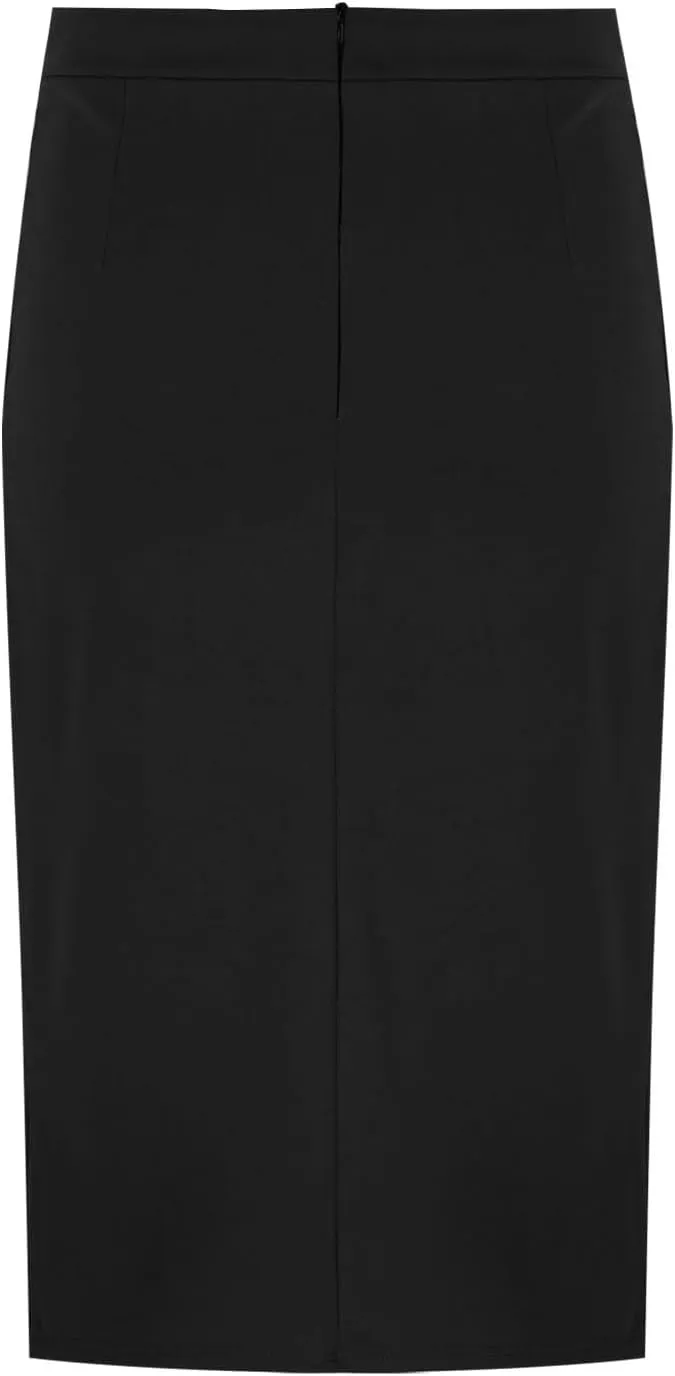 Women's Solid Color Office Work Pencil Skirt Stretch High Waist Below Knee Bodycon Hugging Skirts for Business Casual