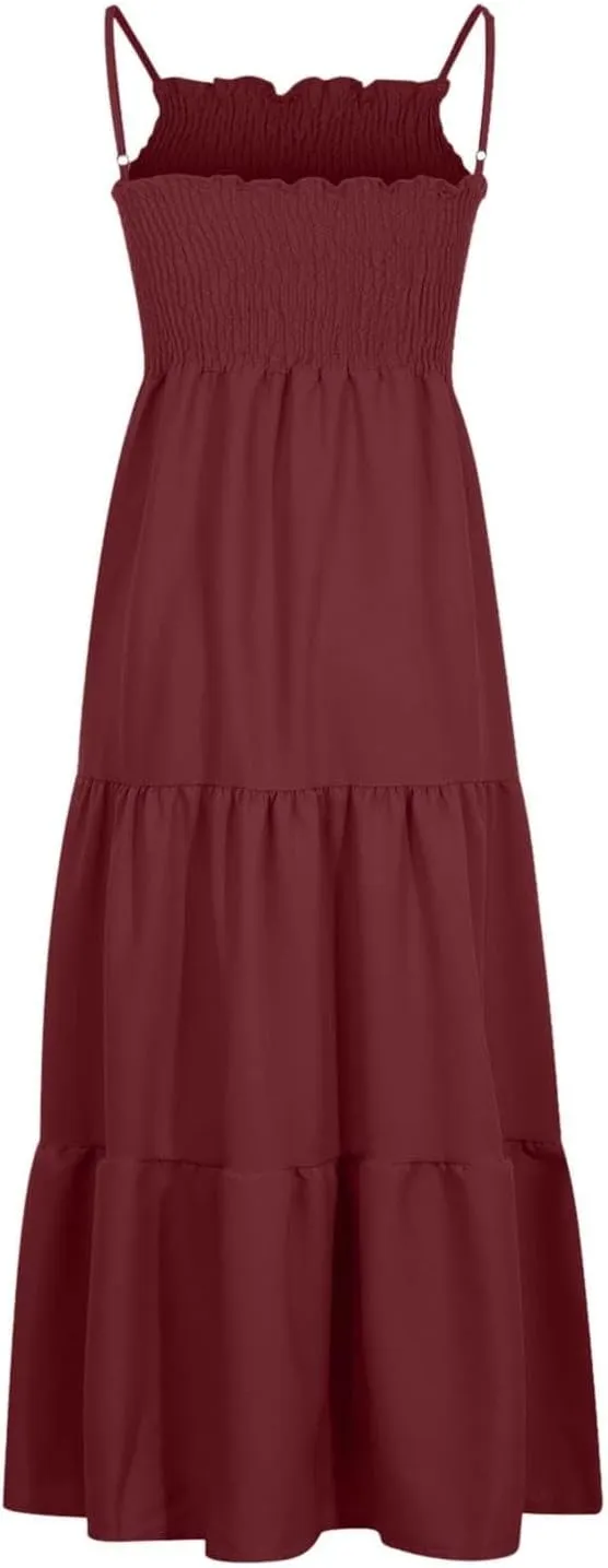 Women's Spring Dress Sleeveless Strapless Halter 2024 Casual Loose Solid Color Printed Maxi Dresses, S-3XL