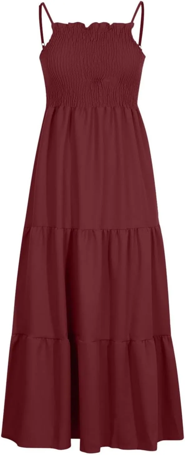 Women's Spring Dress Sleeveless Strapless Halter 2024 Casual Loose Solid Color Printed Maxi Dresses, S-3XL