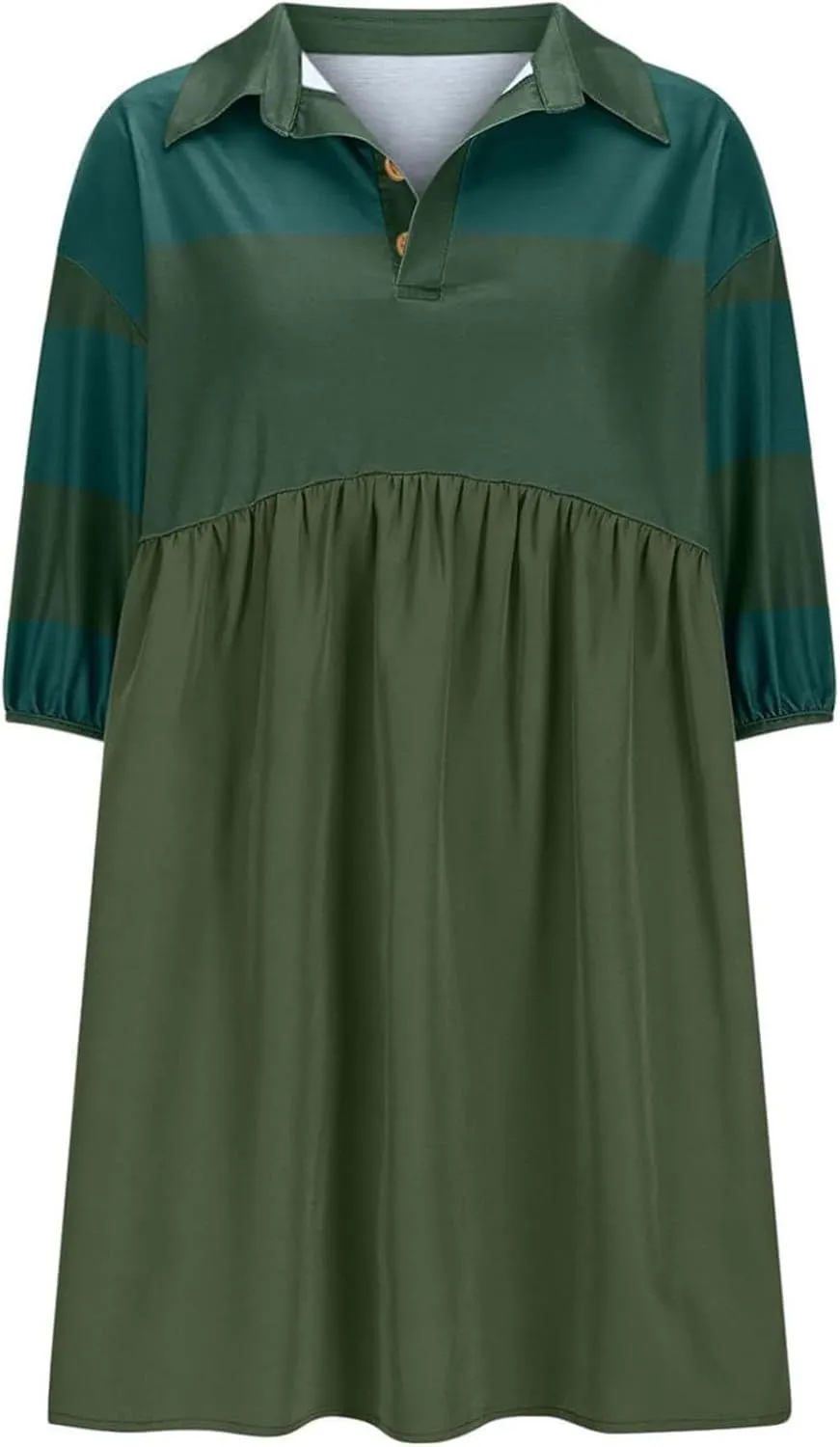 Womens Stripe Lapel Henley Neck Sweatshirt Dress Short Sleeve Drop Shoulder Color Block Ruffle Patchwork Mini Dress