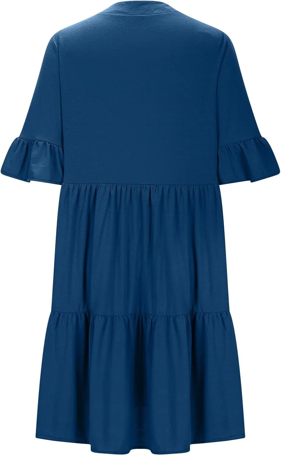 Womens Summer 2025 Trendy Ruffle Short Sleeve V Neck A Line Tiered Flowy Loose Casual Mini Beach Shirt Dress with Pockets