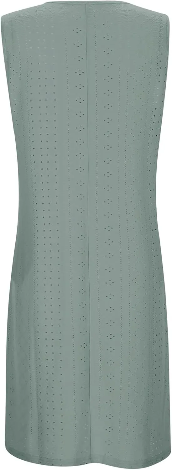 Womens Summer Beach Dresses 2025 Casual Sleeveless Vacation Sundresses Crew Neck Loose Mini Dress with Pockets