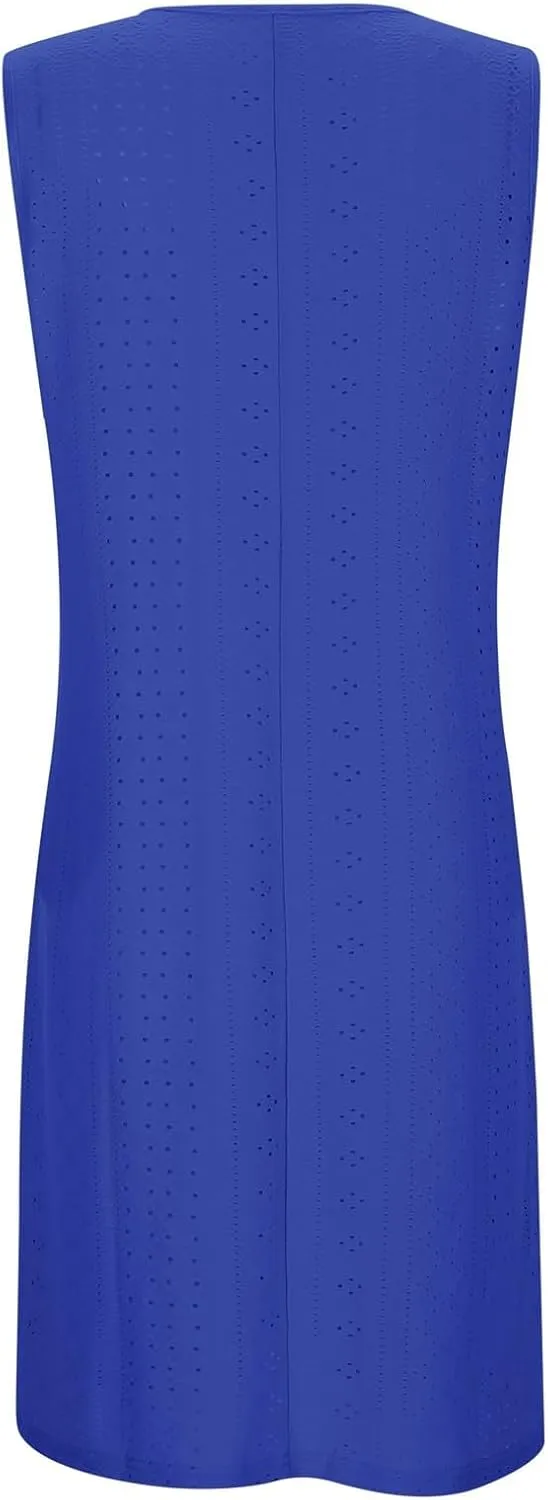 Womens Summer Beach Dresses 2025 Casual Sleeveless Vacation Sundresses Crew Neck Loose Mini Dress with Pockets
