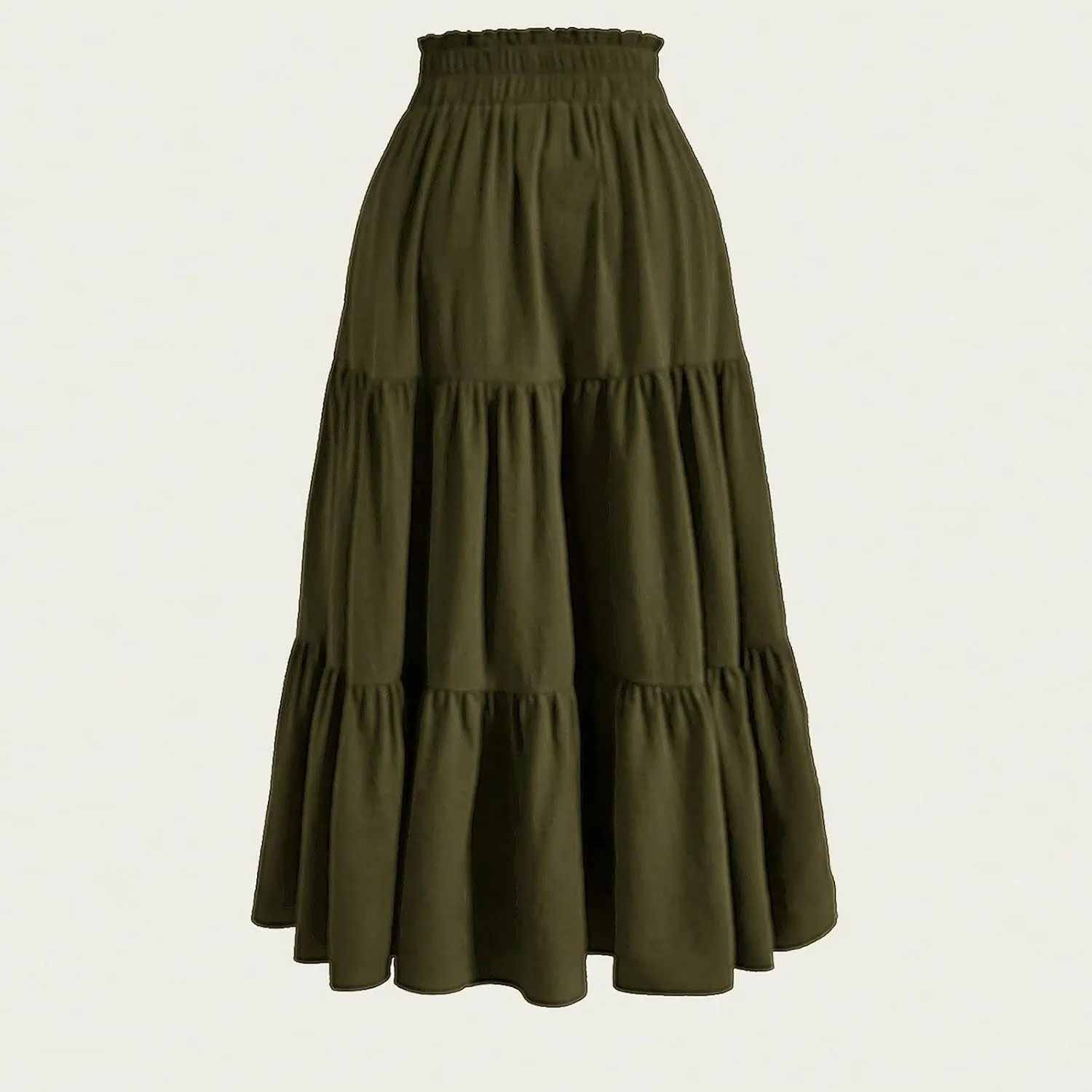 Women's Summer Boho Floral Print Long Skirt A-Line Flowy Ruffle Tiered Elastic High Waisted Beach Vacation Maxi Skirt