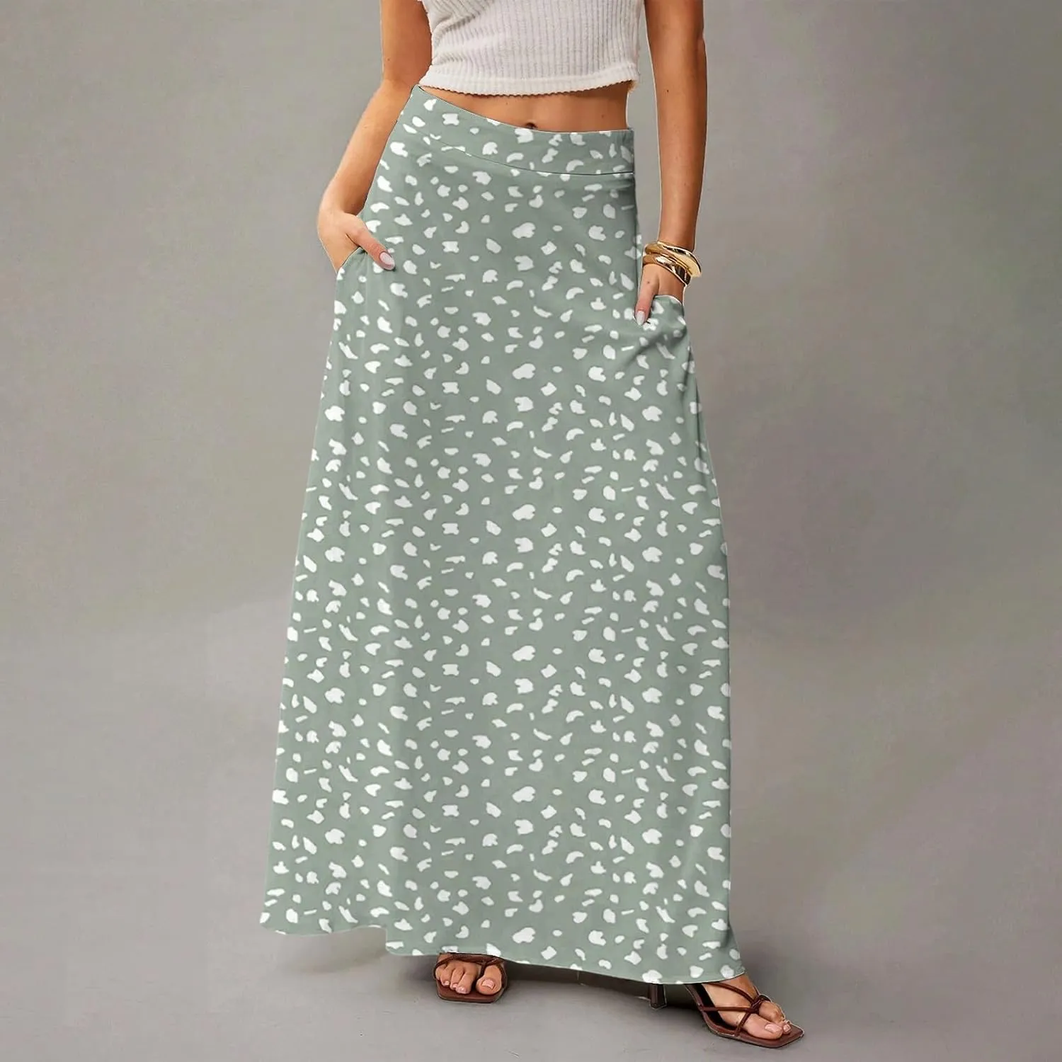 Womens Summer Boho Skirt 2025 Elastic Waist Flowy Casual A-Line Maxi Skirt Trendy, S-2XL