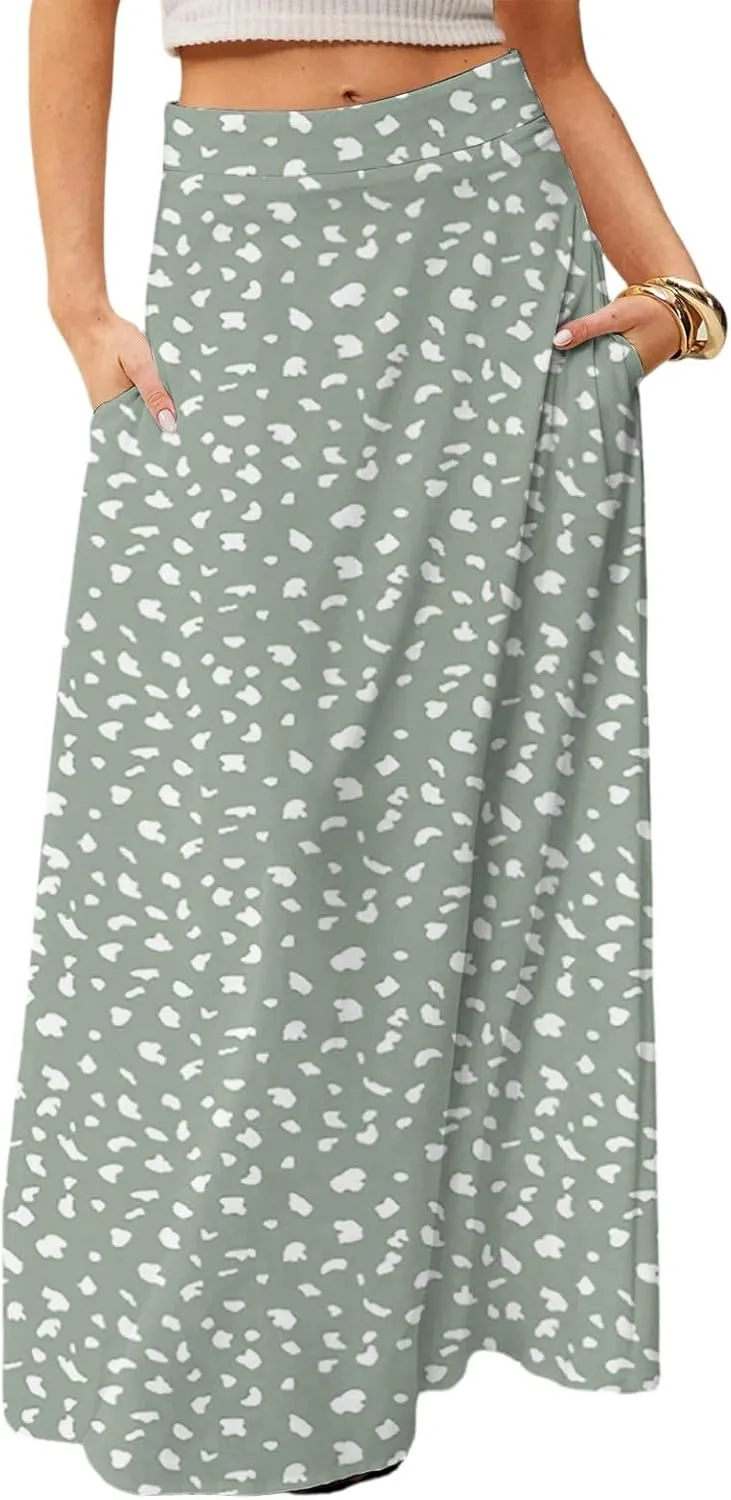 Womens Summer Boho Skirt 2025 Elastic Waist Flowy Casual A-Line Maxi Skirt Trendy, S-2XL