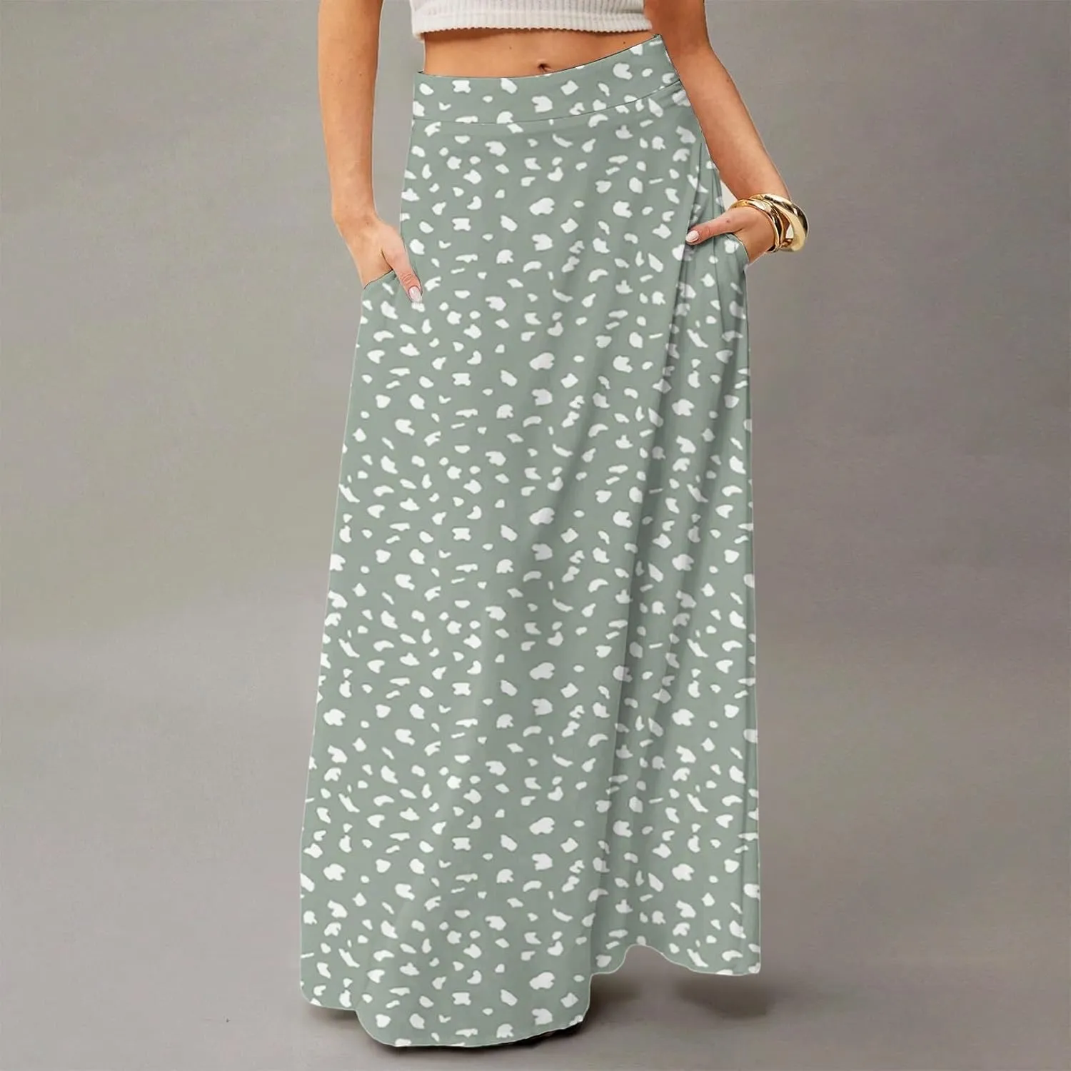 Womens Summer Boho Skirt 2025 Elastic Waist Flowy Casual A-Line Maxi Skirt Trendy, S-2XL