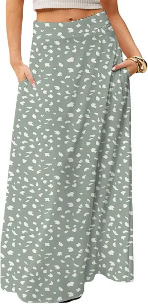 Womens Summer Boho Skirt 2025 Elastic Waist Flowy Casual A-Line Maxi Skirt Trendy, S-2XL