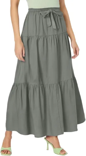 Womens Summer Boho Skirt Flowy Swing Tiered A-Line Maxi Skirt 2025 Trendy Elastic Waist Pleated Long Beach Dress