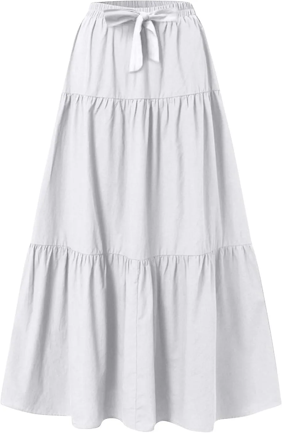 Womens Summer Boho Skirt Flowy Swing Tiered A-Line Maxi Skirt 2025 Trendy Elastic Waist Pleated Long Beach Dress