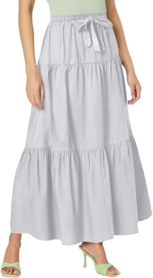 Womens Summer Boho Skirt Flowy Swing Tiered A-Line Maxi Skirt 2025 Trendy Elastic Waist Pleated Long Beach Dress
