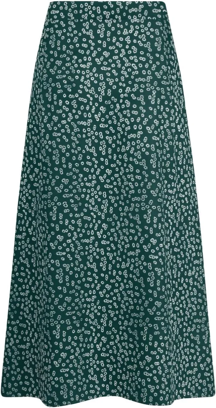 Women's Summer Casual Loose Trendy Elastic High Waist Floral Print Bohemian Split Sun Beach Midi Skirts, S-3XL