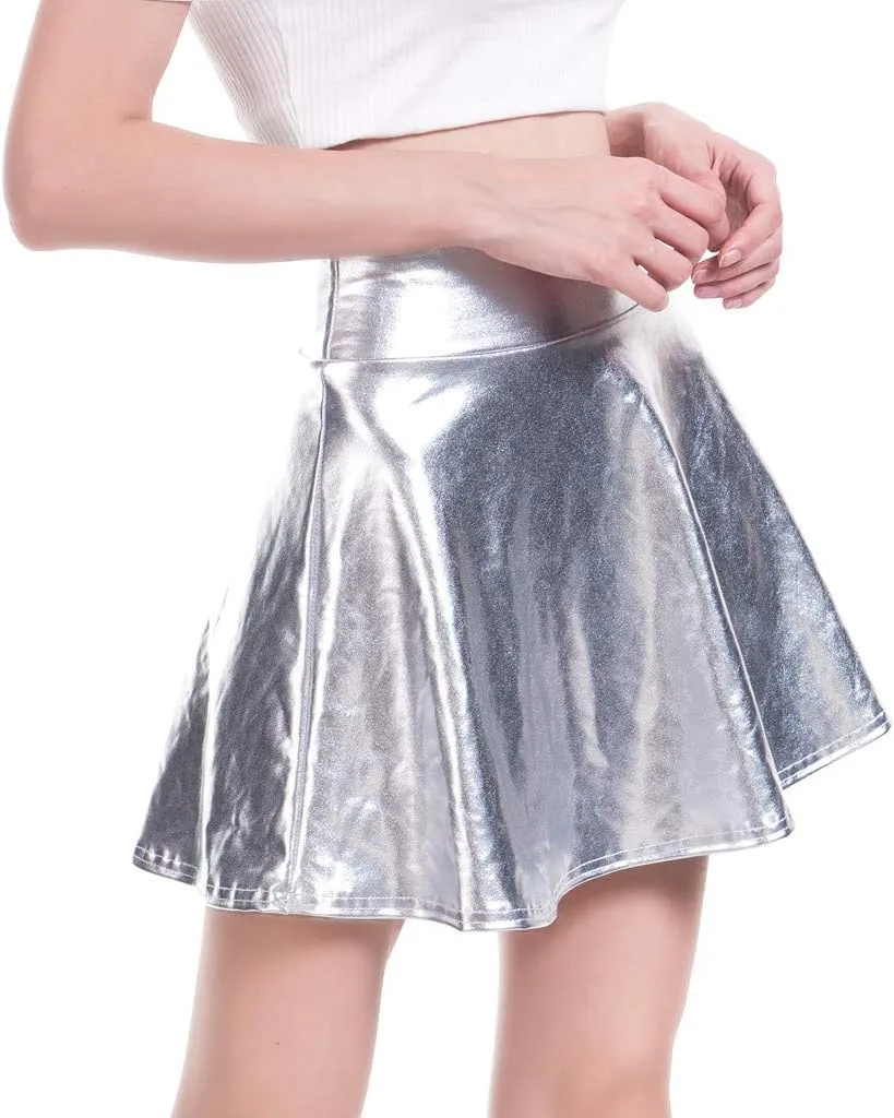 Women's Summer Casual Loose Trendy Elastic High Waist Solid Color Sequins Pleated Party Dance Performance Skirts