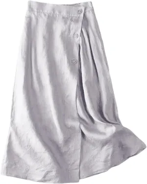 Women's Summer Casual Loose Trendy Elastic Waist Solid Flowy Long Maxi Sun Beach Linen Skirts, M-2XL