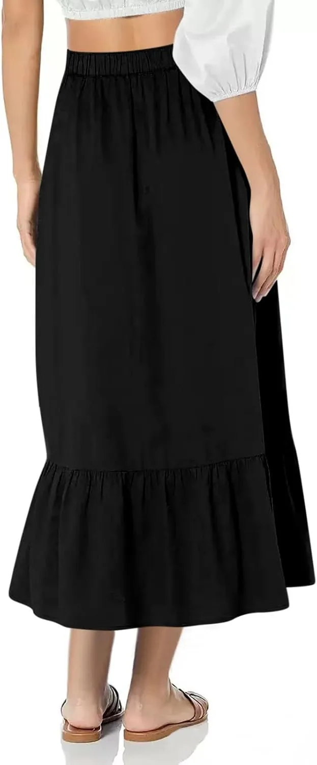 Women's Summer Casual Skirts Elastic High Waist A Line Skirt Flowy Layered Long Skirts Pencil Skirt Travel Outfit