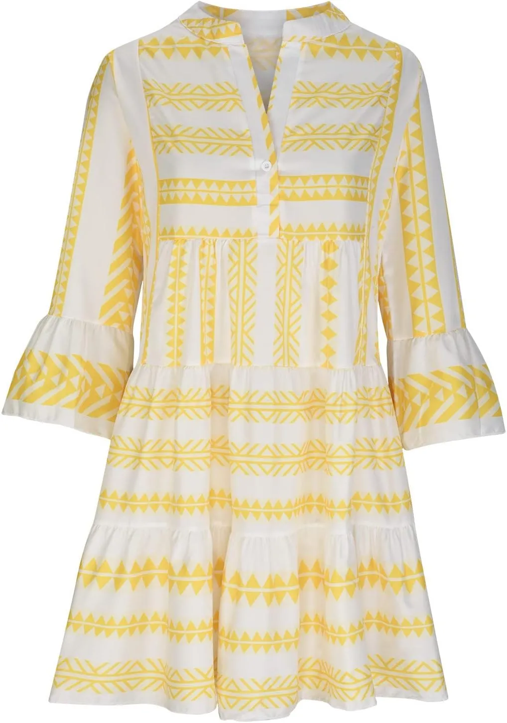 Womens Summer Casual V-Neck 3/4 Sleeve Sundress Boho Print Hawaiian Beach Dress Flowy Swing Vacation Mini Dress