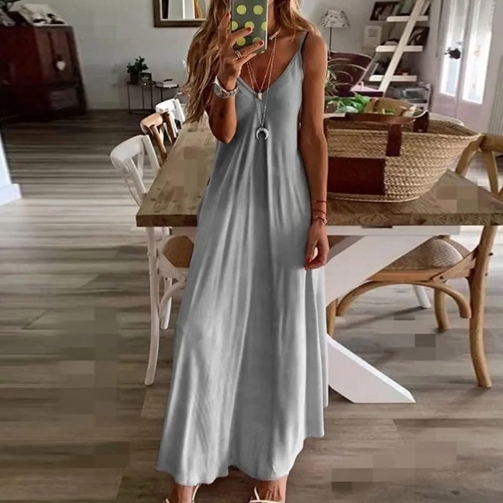 Womens Summer Dresses 2024 Casual Boho Spaghetti Strap Floral Midi Dress Plus Size Long Flowy Maxi Sundresses