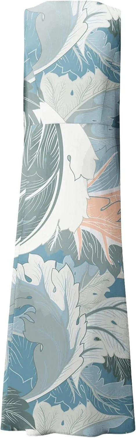 Womens Summer Dresses 2024 Casual Floral Print Boho Beach Sundress O Neck Sleeveless Loose Maxi Dress with Pockets