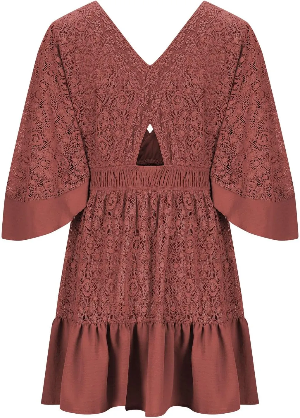 Womens Summer Dresses 2025 Vintage Short Sleeve V Neck Wrap Mini Dress Casual Ruffled Hem A-Line Flowy Beach Dress
