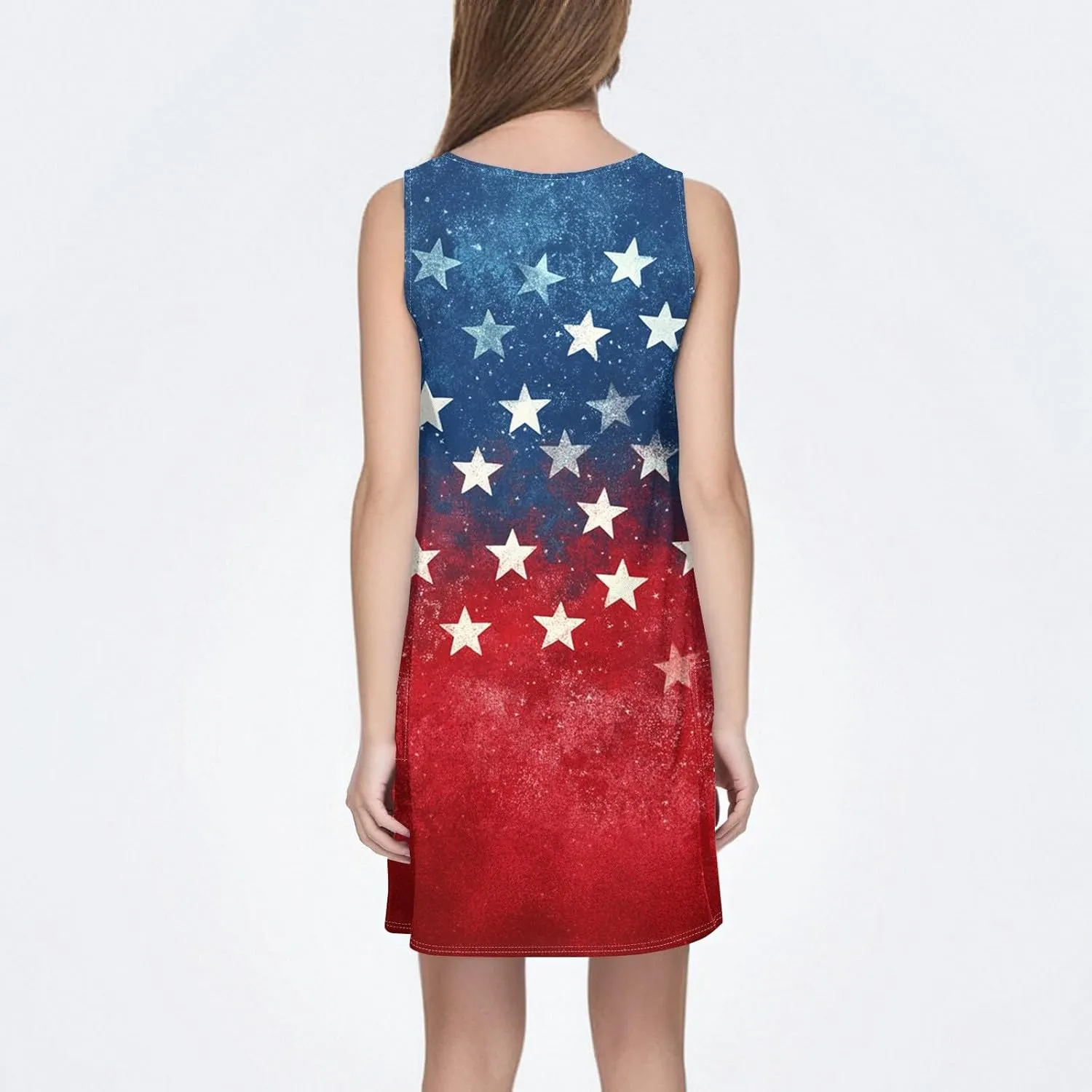 Women's Summer Dresses 4Th July Dresses V Neck Sleeveless Tank Sundresses with Pockets Floral Mini Dress, S-2XL