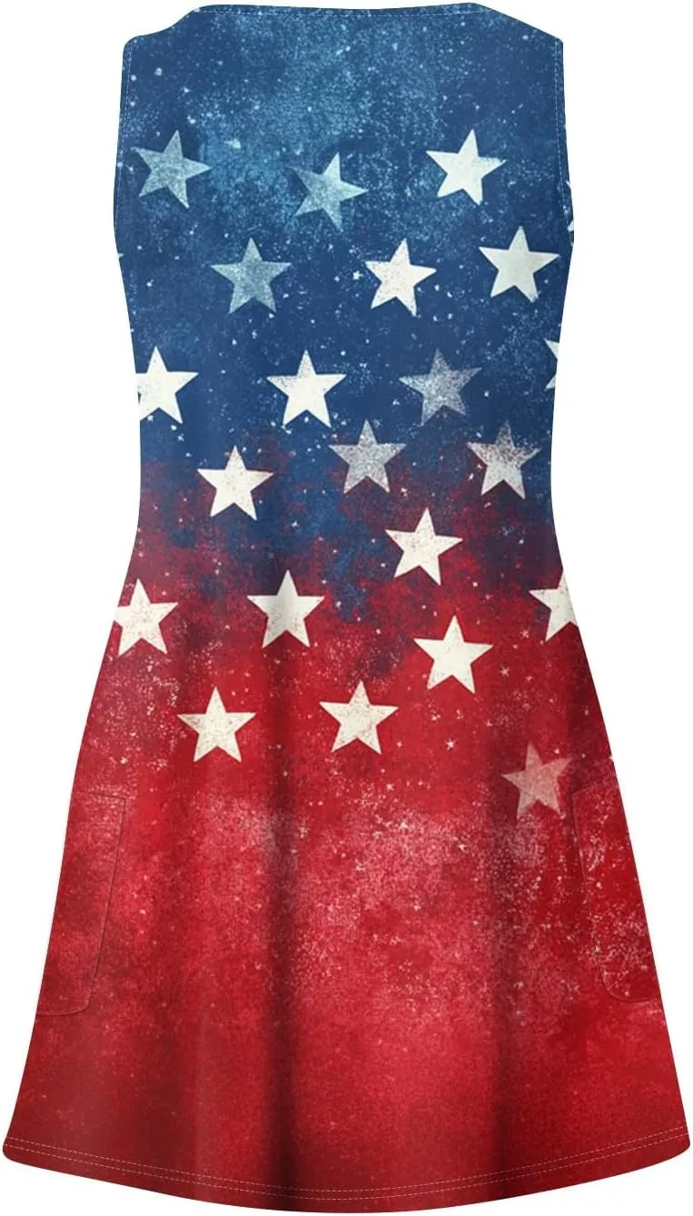 Women's Summer Dresses 4Th July Dresses V Neck Sleeveless Tank Sundresses with Pockets Floral Mini Dress, S-2XL