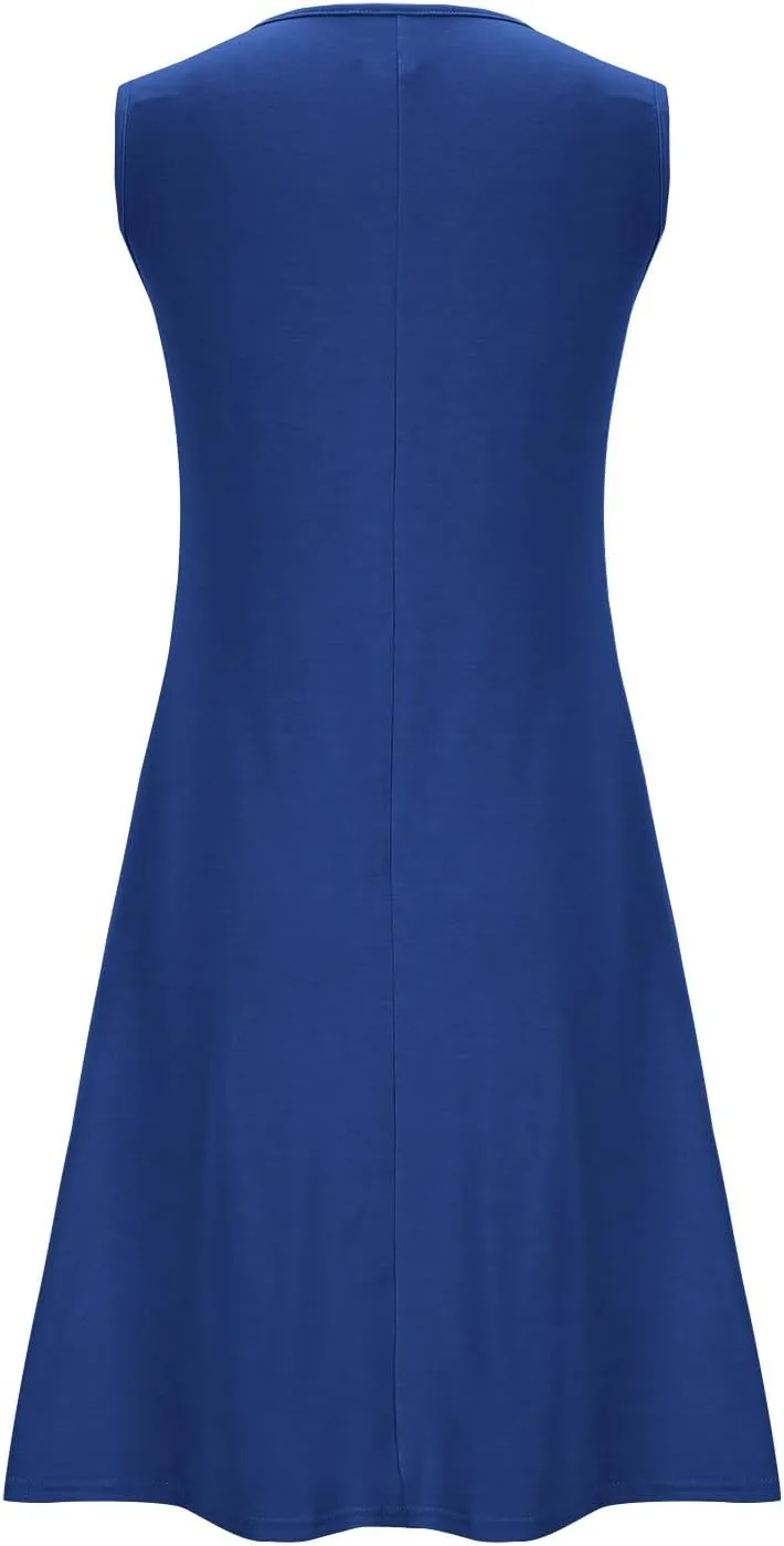 Womens Summer Dresses Casual Sleeveless Fashion Solid Color Dress Loose Fit Pleated Vacation Beach Sundress