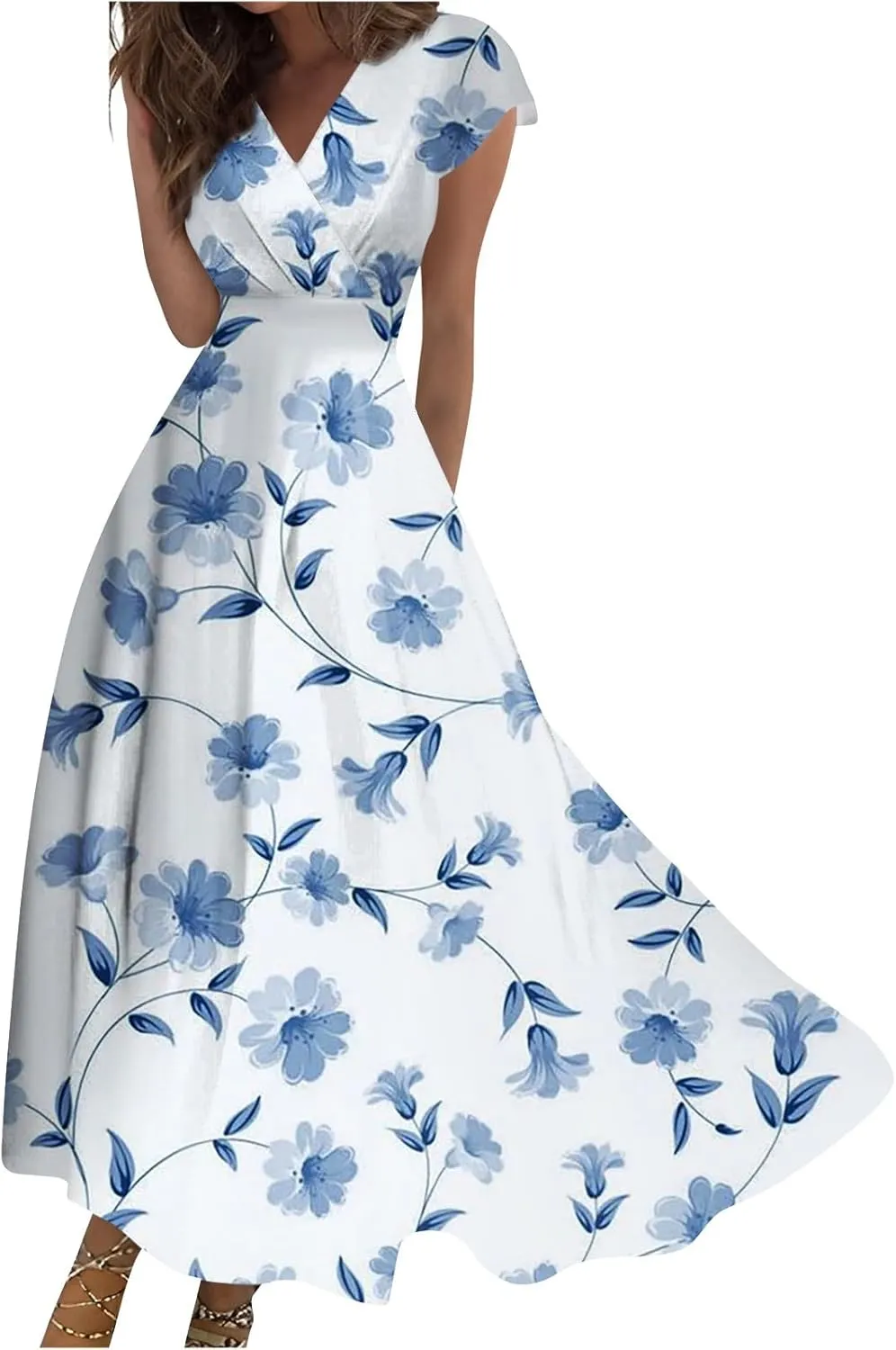 Womens Summer Dresses Maxi Dress Short Sleeve Womens Dresses with Sleeves Summer Flowy Cute