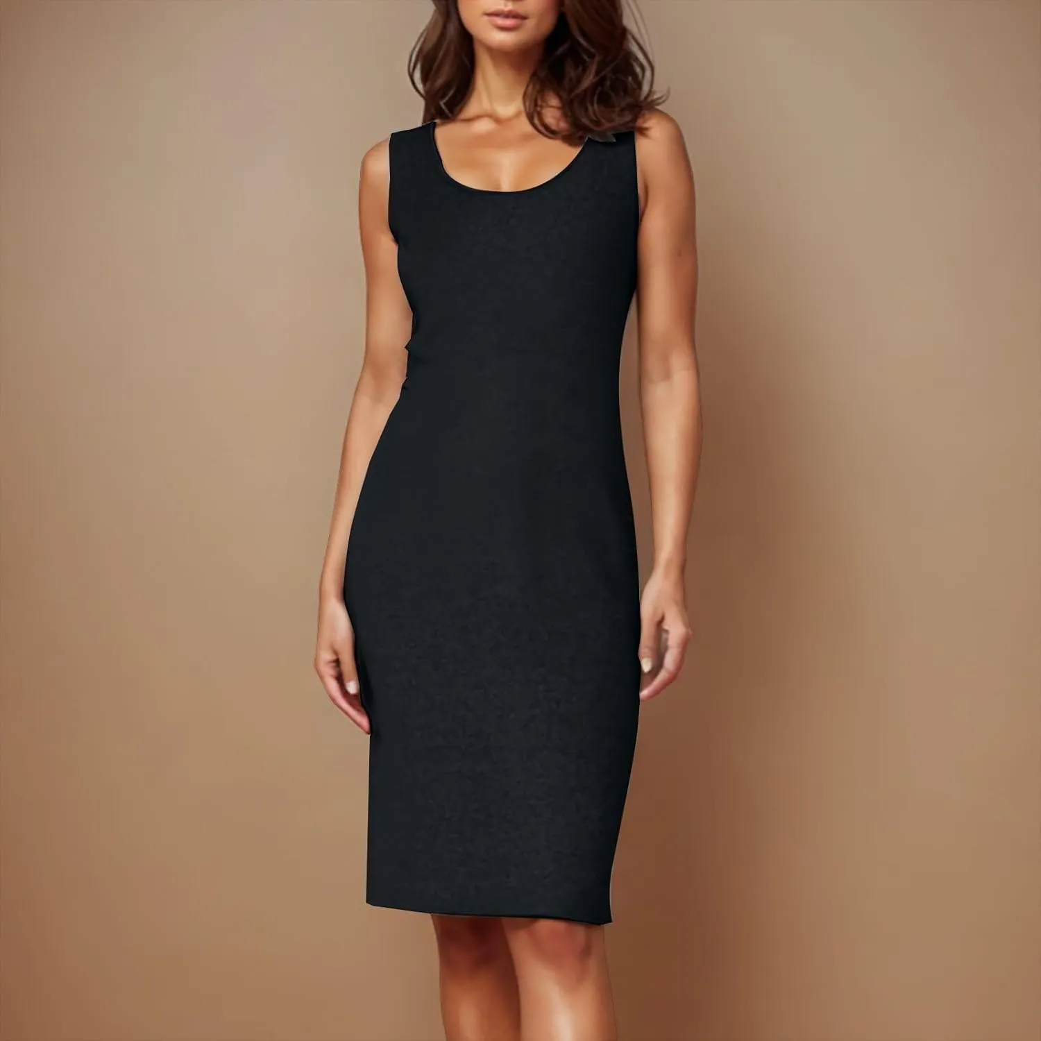 Womens Summer Dresses Slim Fit Scoop Neck Sleeveless Bodycon Dress Dressy Casual Solid Color Midi Tank Sundresses