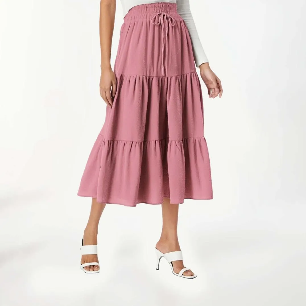 Womens Summer Flowy Swing Tiered Midi Skirt with Pocket 2025 Casual Boho Elastic Waisted Beach Long Skirt