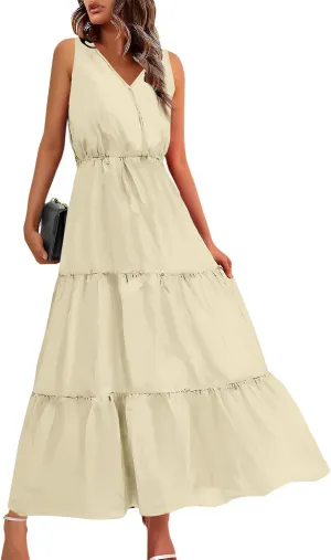 Women's Summer Maxi Dress Casual Boho Floral V Neck Sleeve Ruffle Hem Beach Long Dresses