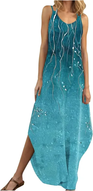 Womens Summer Maxi Dresses Sleeveless Floral Print Boho Tank Dress Vintage Flowy Spring Vacation Beach Sundress 2025