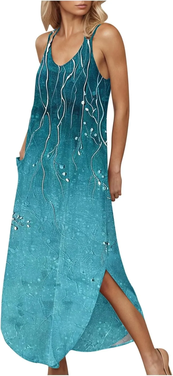 Womens Summer Maxi Dresses Sleeveless Floral Print Boho Tank Dress Vintage Flowy Spring Vacation Beach Sundress 2025