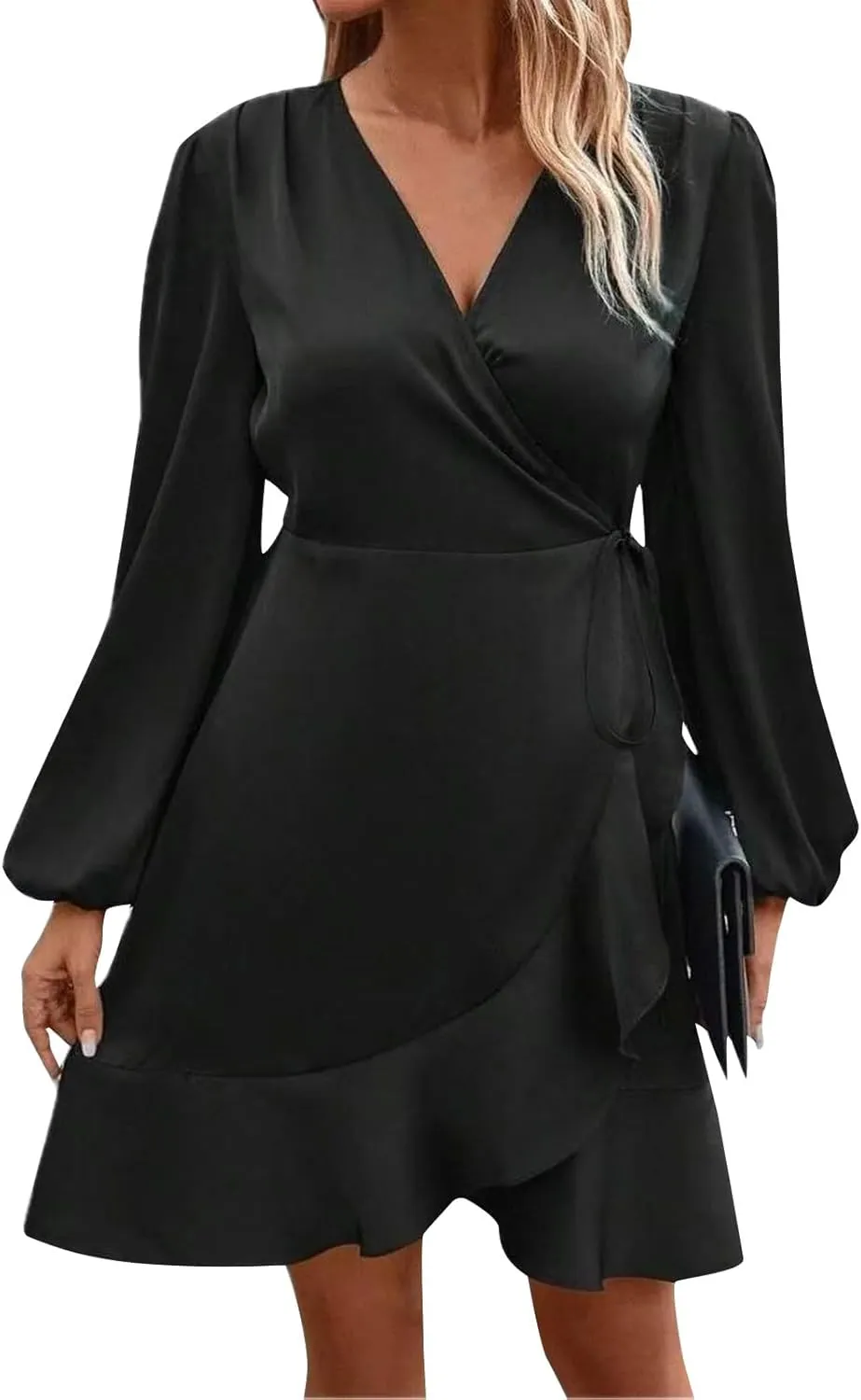 Women's Summer Sexy Elegant Trendy Long Sleeve V-Neck Solid Color Prom Party Cocktail Midi Dresses, S-2XL