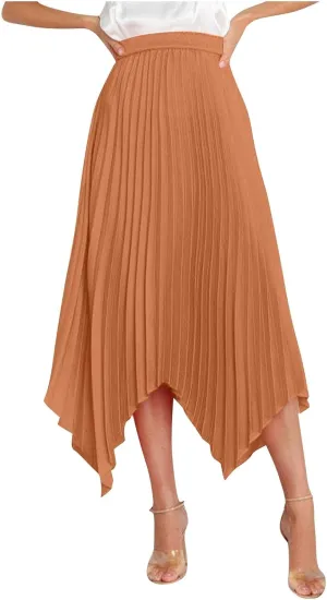 Women's Summer Skirt Solid Color High Waist Pleated A Line Swing Skirts Casual Fashion Irregular Hem Swing Skorts