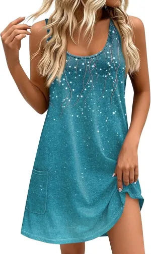 Women's Summer T Shirt Dress Casual Sleeveless Scoop Neck Mini Dresses Floral Printed Beach Vacation Sundress