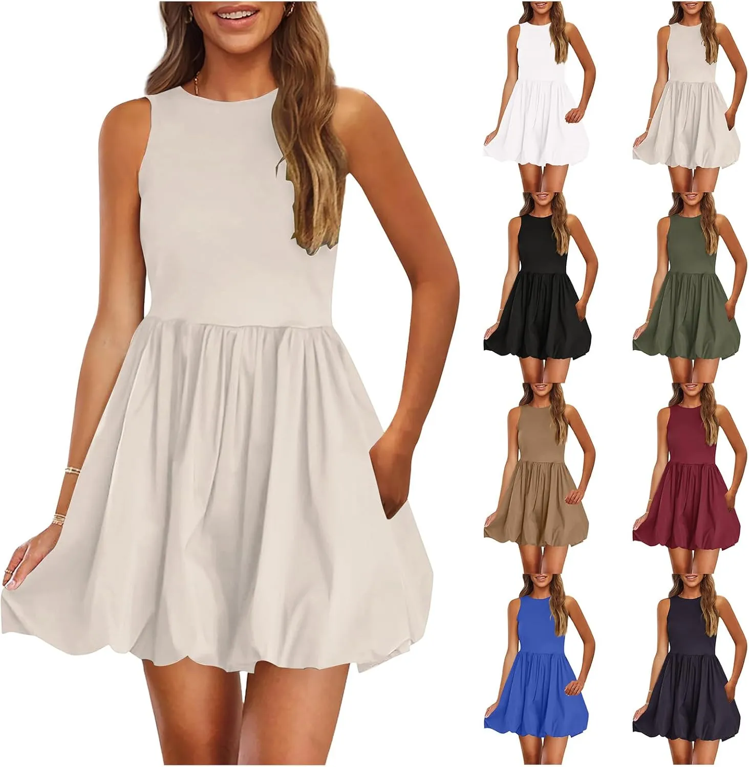 Womens Summer Tank Dress 2025 Casual Sleeveless Crew Neck Mini Dress A Line Sundresses Beach Vacation Dresses
