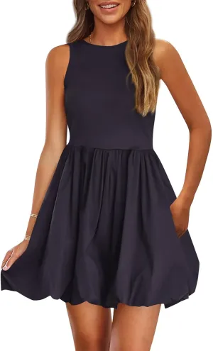 Womens Summer Tank Dress 2025 Casual Sleeveless Crew Neck Mini Dress A Line Sundresses Beach Vacation Dresses