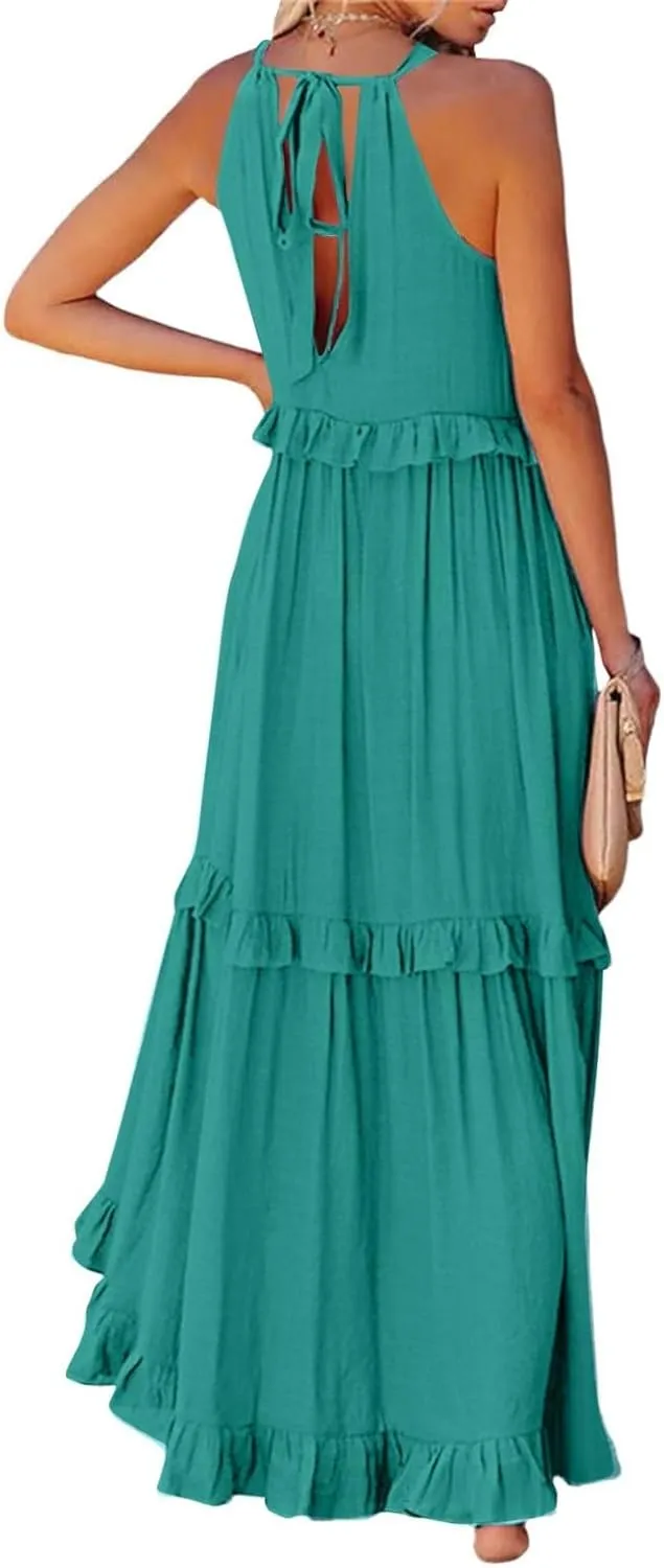 Women's Sundresses 2025 Summer Casual Loose Trendy Sleeveless Solid Color Flowy Maxi Beach Dress, S-2XL