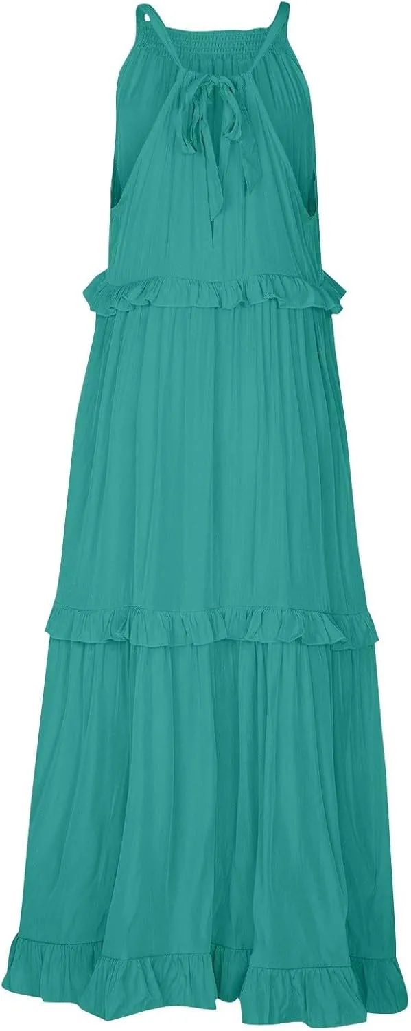 Women's Sundresses 2025 Summer Casual Loose Trendy Sleeveless Solid Color Flowy Maxi Beach Dress, S-2XL