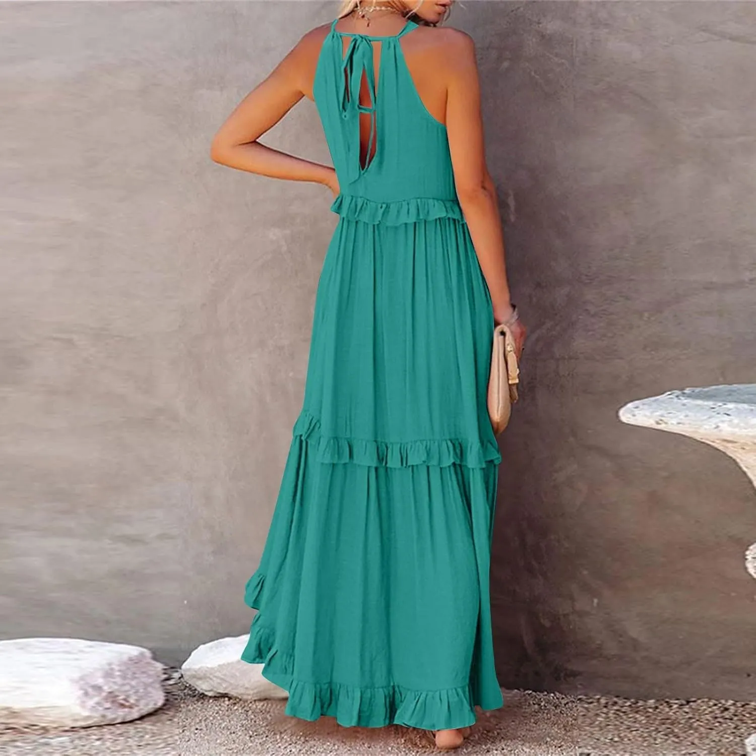 Women's Sundresses 2025 Summer Casual Loose Trendy Sleeveless Solid Color Flowy Maxi Beach Dress, S-2XL