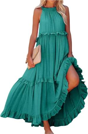 Women's Sundresses 2025 Summer Casual Loose Trendy Sleeveless Solid Color Flowy Maxi Beach Dress, S-2XL