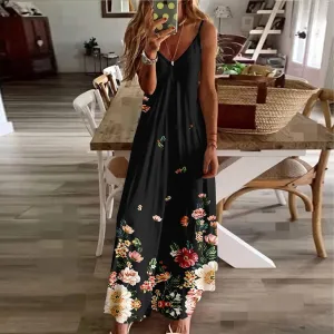 Womens Sweatshirts Sale Clearance Women's Summer Spaghetti Strap Elegant Long Dresses Plus Size Vacation Flowy Beach Dress Loose Floor Length Dress Dresses for Women 2024 Black S